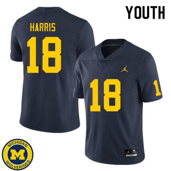 Youth University of Michigan #18 Keshaun Harris Navy High School Jersey